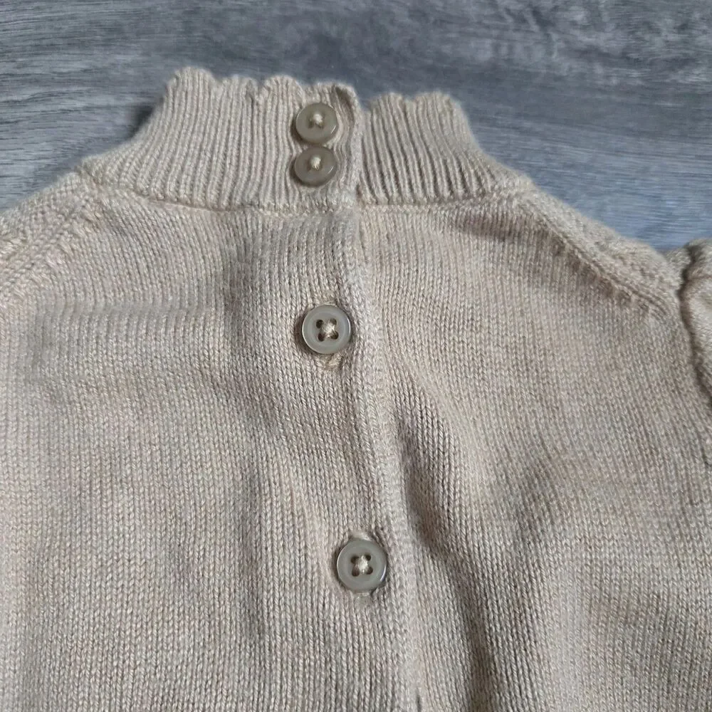 Janie and Jack Sweater 6-12M Tan Beige Cable Knit Floral Rose Mock Neck Puff Slv